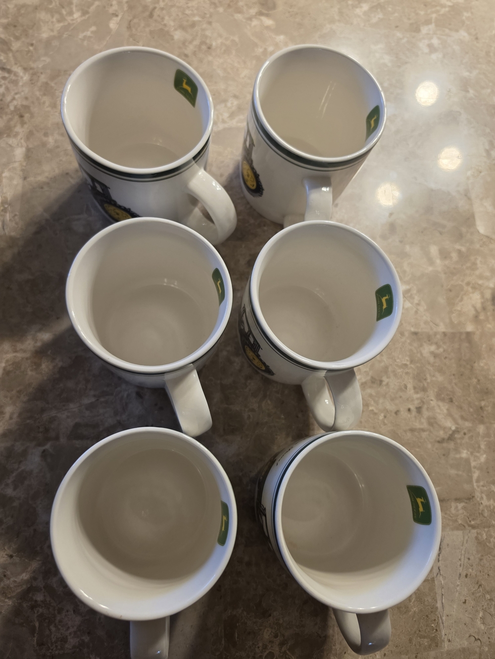 Gibson White Johm Deere Coffee Mugs- Set of 6 In Prestine Condition